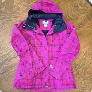 Columbia Omni-Tech Interchange Jacket Pink Plaid Waterproof Breathable Ski Snow